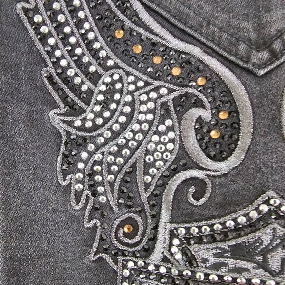 Harley Davidson Womens Sz M Winged Rhinestones Logo Zip-Front Denim Vest Black - Picture 6 of 14